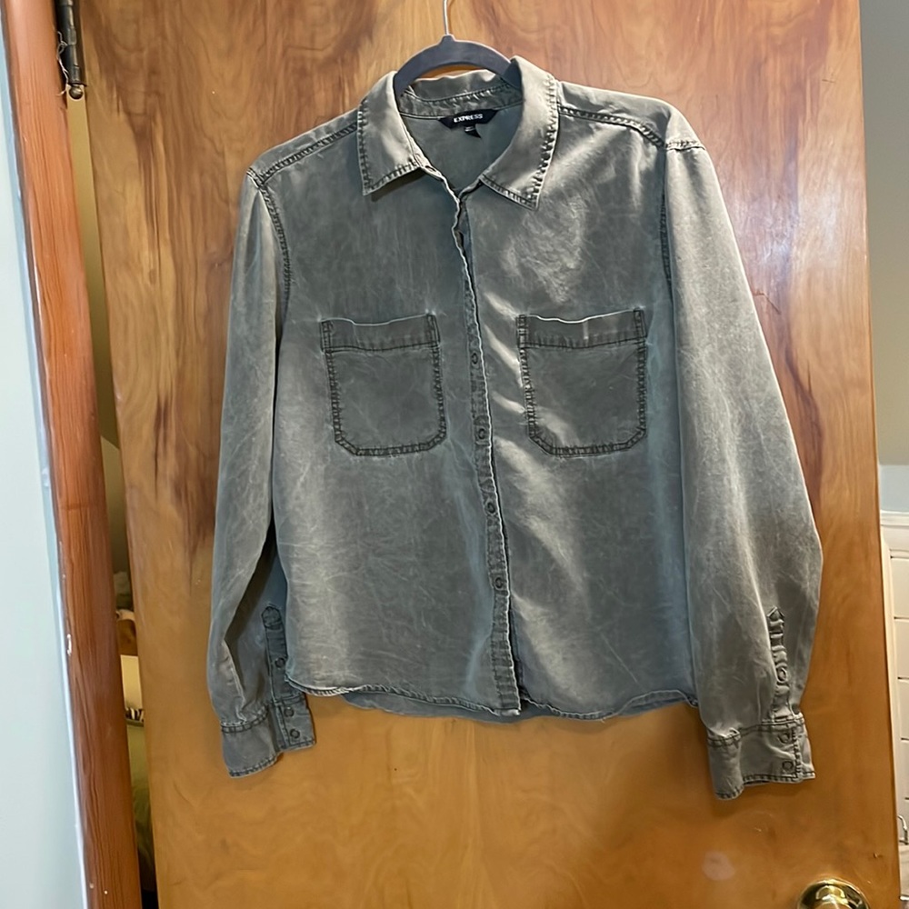 Snap Up Acid Wash Blouse